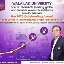 ตอกย้ำความสำเร็จ! ม.วลัยลักษณ์ คว้า “รางวัลดีเด่น” ด้านการวิจัยที่มีคุณภาพระดับสากล